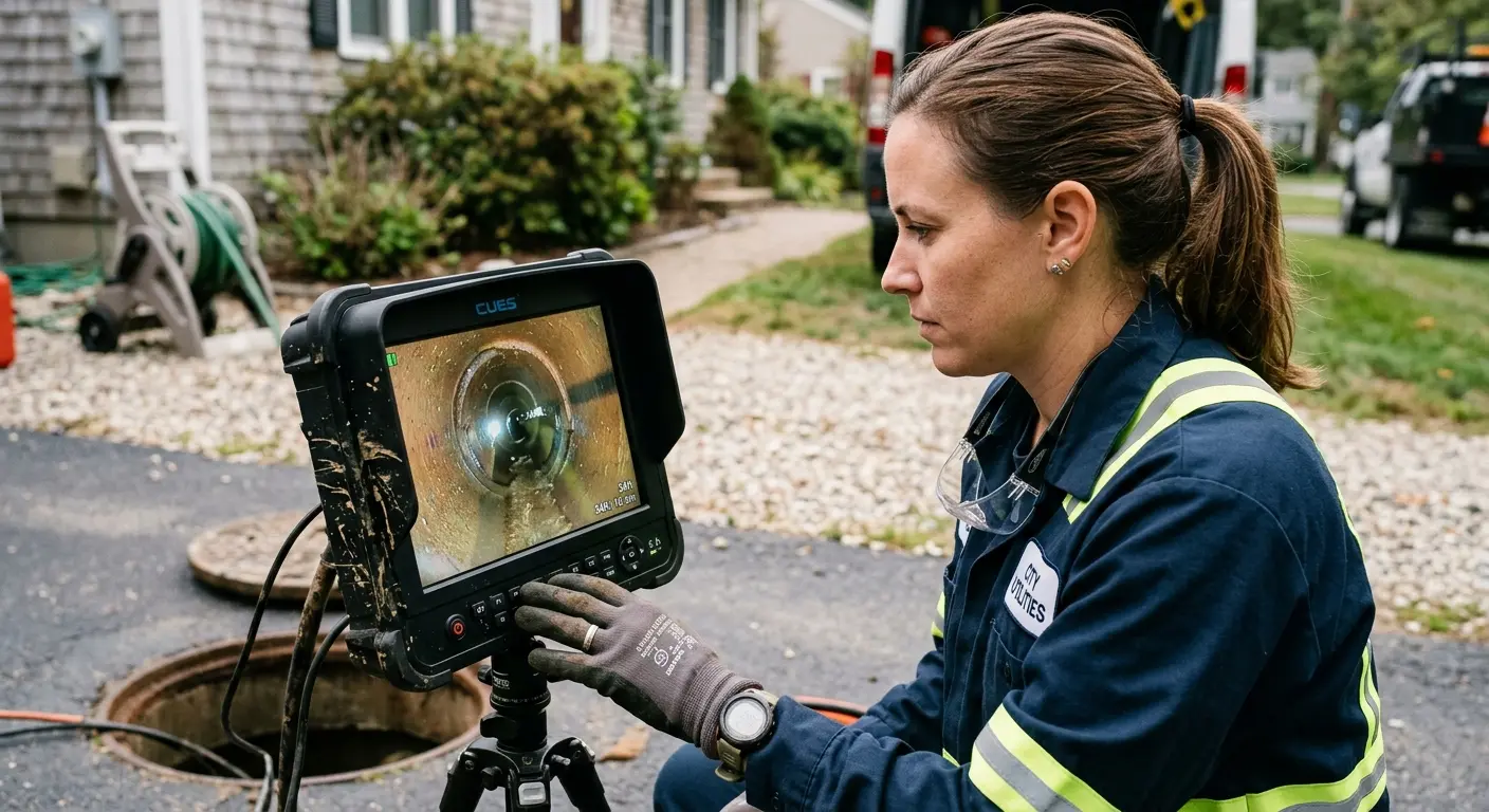 Technician reviewing sewer camera inspection footage in Rancho Santa Margarita