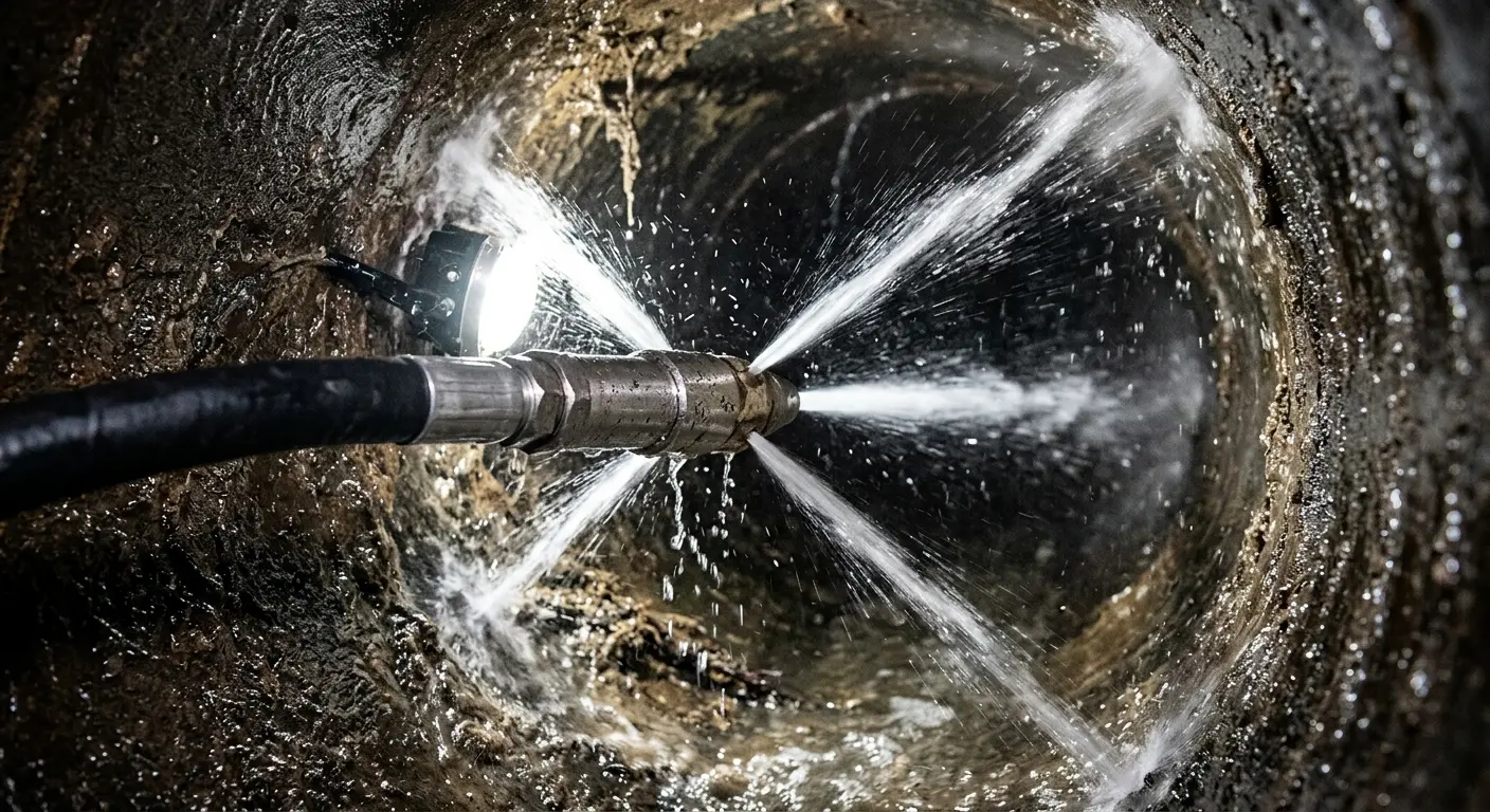 High-pressure hydro jetting nozzle cleaning sewer pipe for Sewer Cleanout in Rancho Santa Margarita